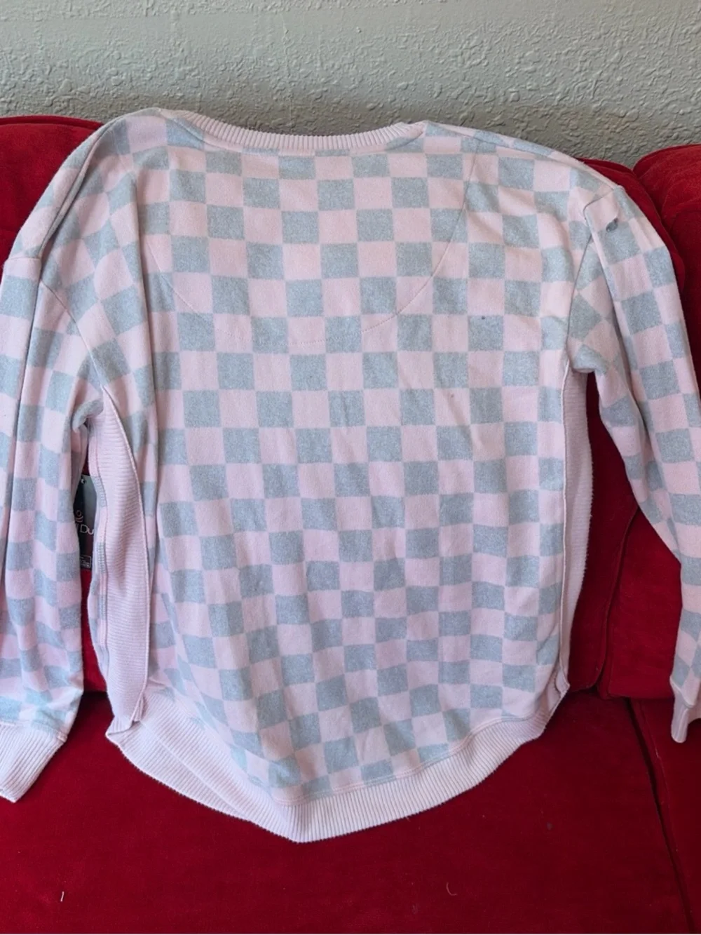 Cuddl Duds Pink and Gray Checkered Cozy Pajama Set - Picture 3 of 6